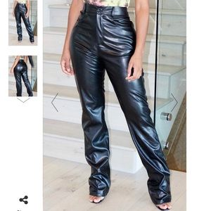 PrettyLittleThing Shape Black Faux-Leather Straight Leg Pants, Size 12